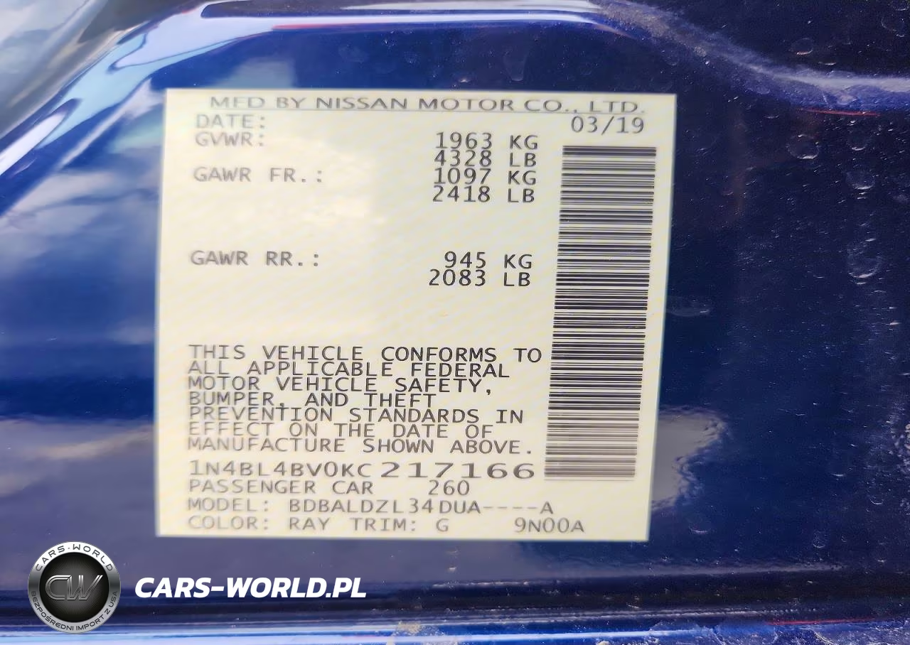 2019 Nissan Altima S VIN:1N4BL4BV0KC217166 - 12