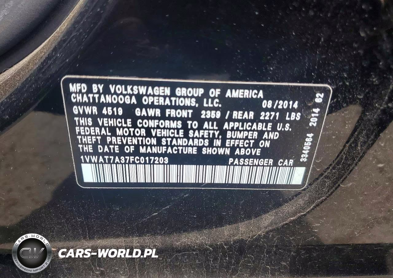 2015 Volkswagen Passat S VIN:1VWAT7A37FC017203 - 12