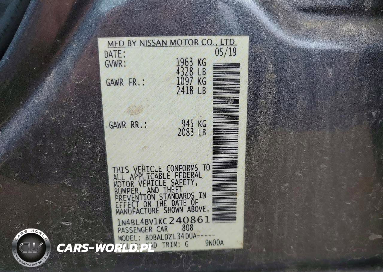 2019 Nissan Altima S VIN:1N4BL4BV1KC240861 - 12