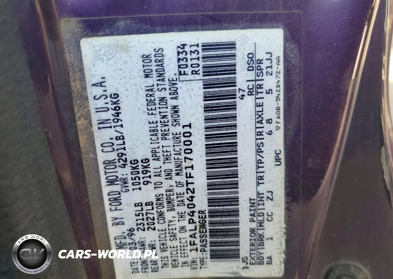 1996 Ford Mustang VIN:1FALP4042TF170001 - 12