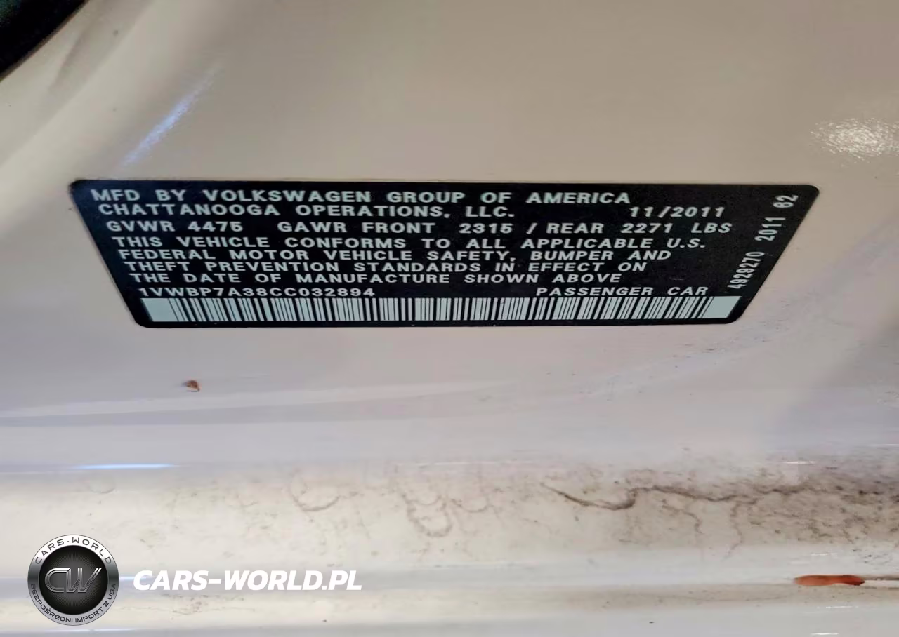 2012 Volkswagen Passat Se VIN:1VWBP7A38CC032894 - 12