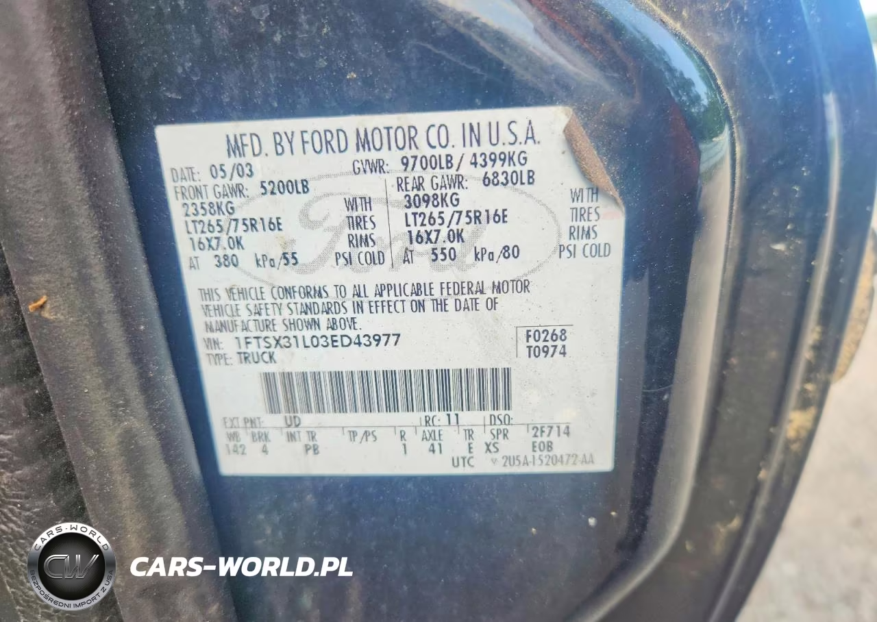 2003 Ford F350 Srw Super Duty VIN:1FTSX31L03ED43977 - 12