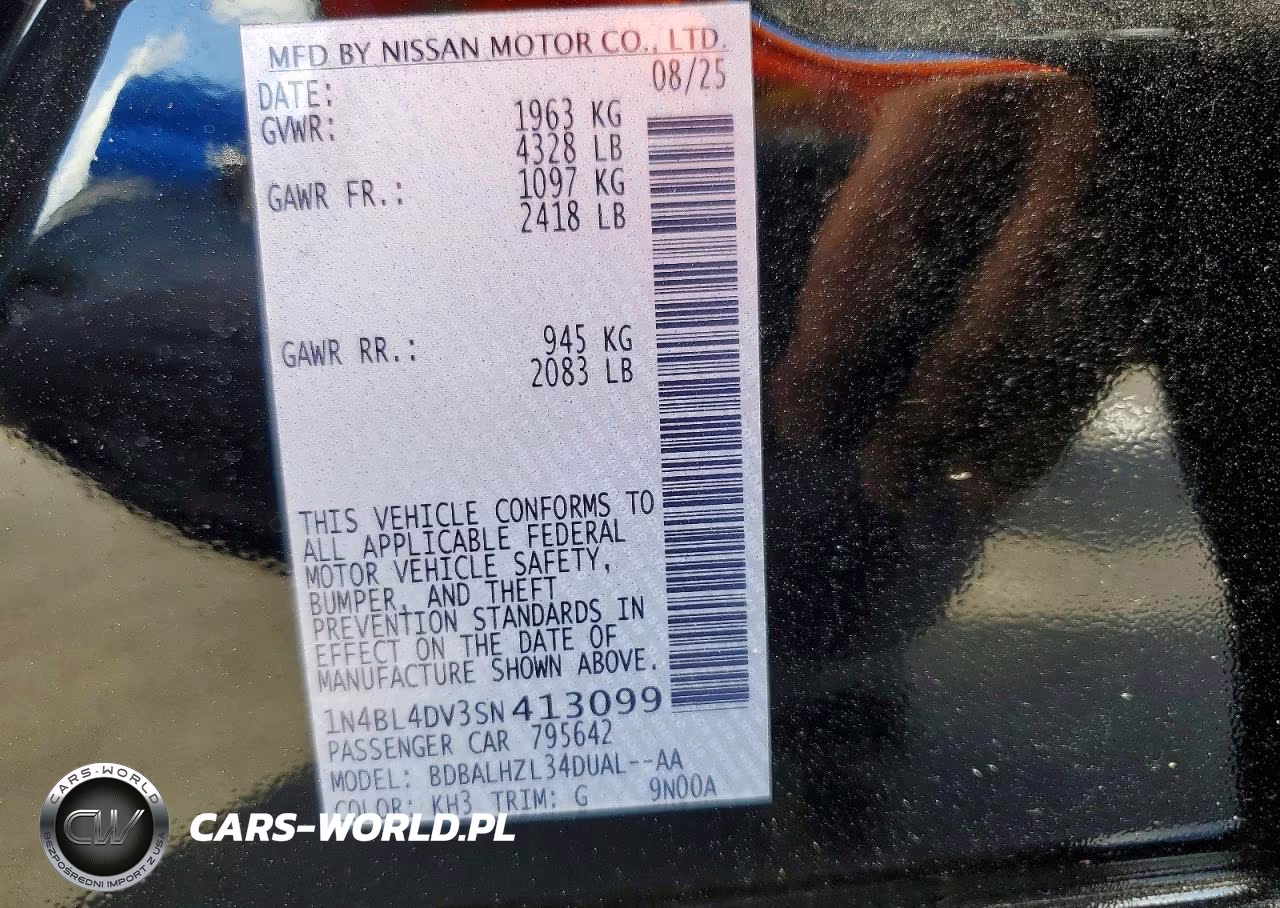 2025 Nissan Altima Sv VIN:1N4BL4DV3SN413099 - 12