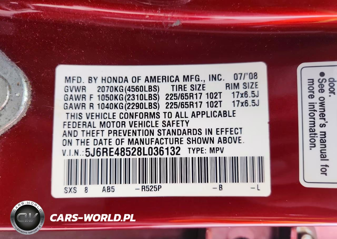 2008 Honda Cr-V Ex VIN:5J6RE48528L036132 - 12