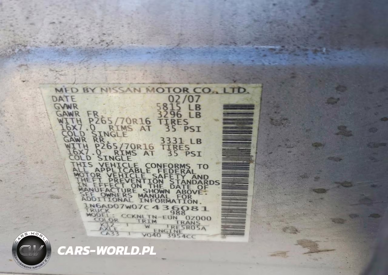 2007 Nissan Frontier Se VIN:1N6AD07W07C436081 - 12