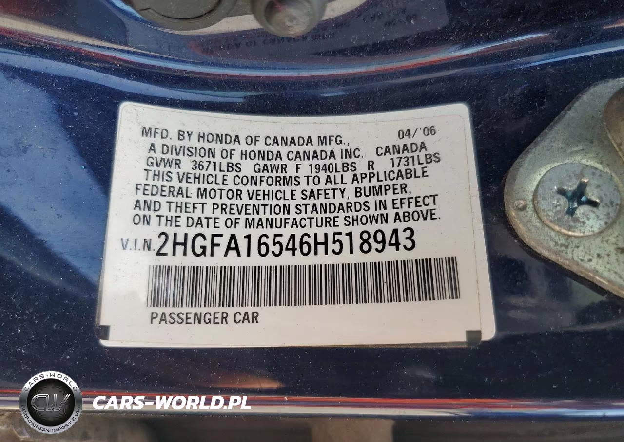 2006 Honda Civic Lx VIN:2HGFA16546H518943 - 12