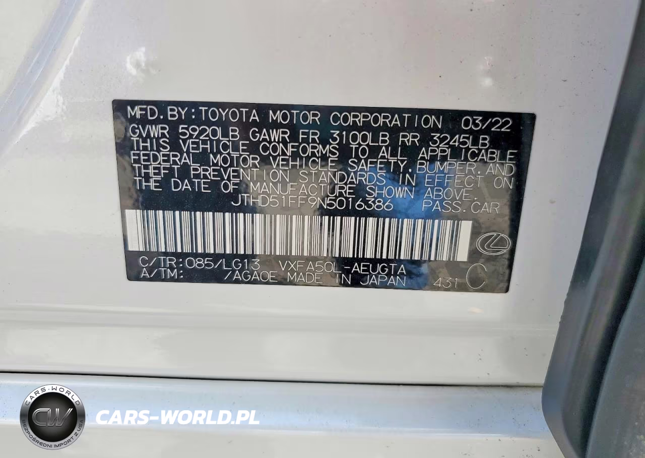 2022 Lexus Ls 500 Base VIN:JTHD51FF9N5016386 - 12