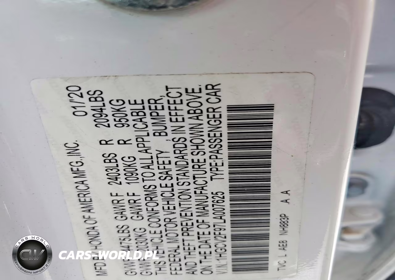 2020 Honda Accord Touring VIN:1HGCV2F97LA007625 - 12