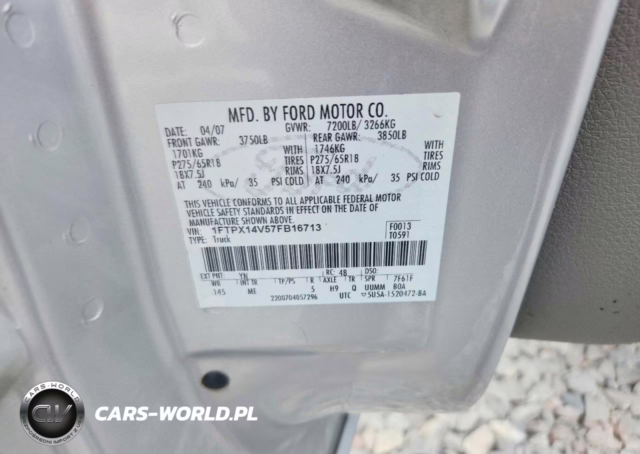 2007 Ford F150 VIN:1FTPX14V57FB16713 - 12
