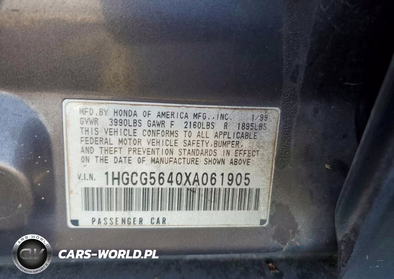 1999 Honda Accord Lx VIN:1HGCG5640XA061905 - 12