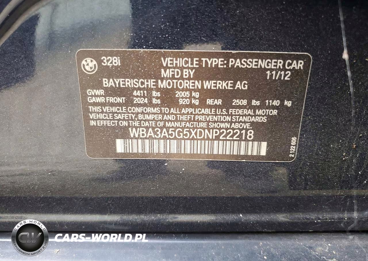 2013 BMW 328 I VIN:WBA3A5G5XDNP22218 - 12