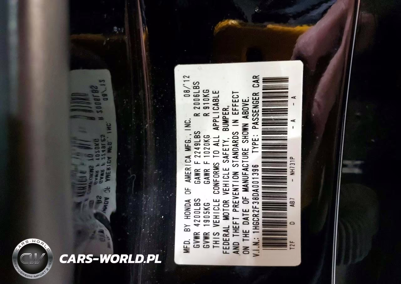2013 Honda Accord Lx VIN:1HGCR2F38DA001396 - 12
