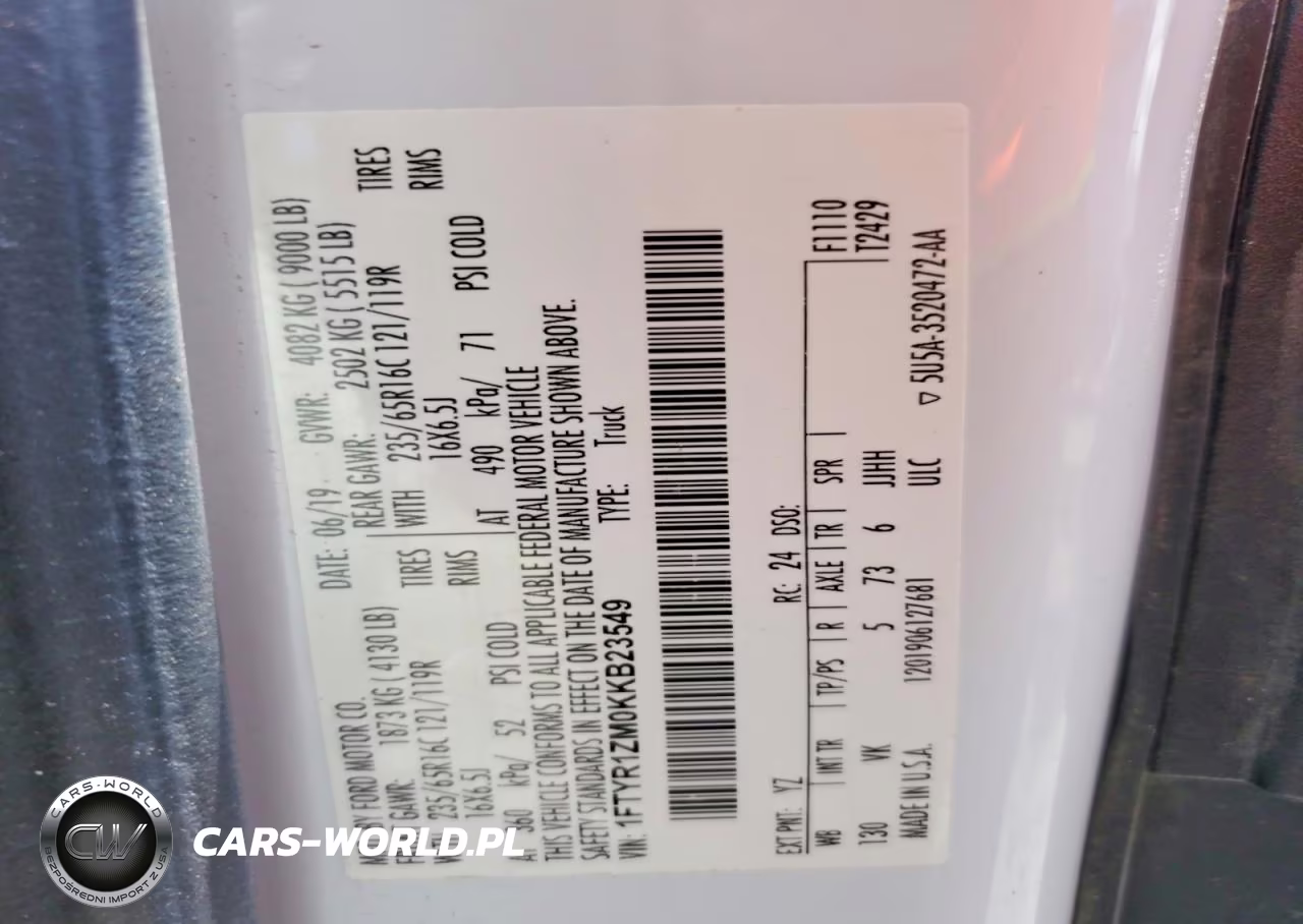 2019 Ford Transit T-250 VIN:1FTYR1ZM0KKB23549 - 12