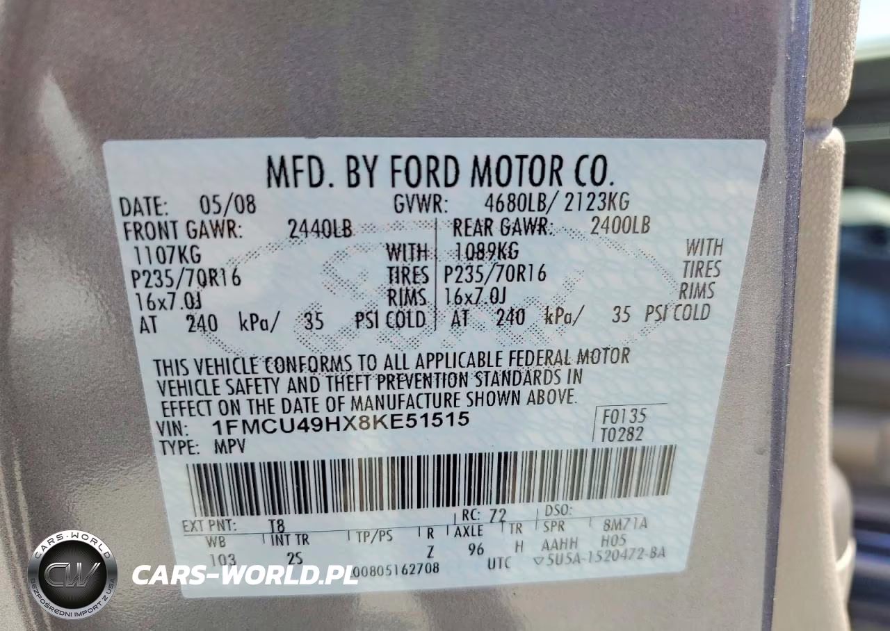 2008 Ford Escape Hybrid 4D Suv VIN:1FMCU49HX8KE51515 - 13