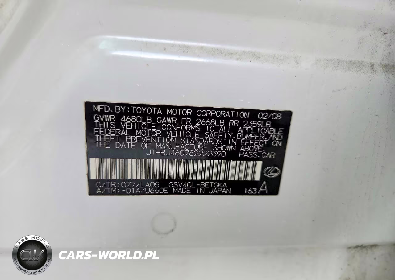 2008 Lexus Es 350 VIN:JTHBJ46G782222390 - 13