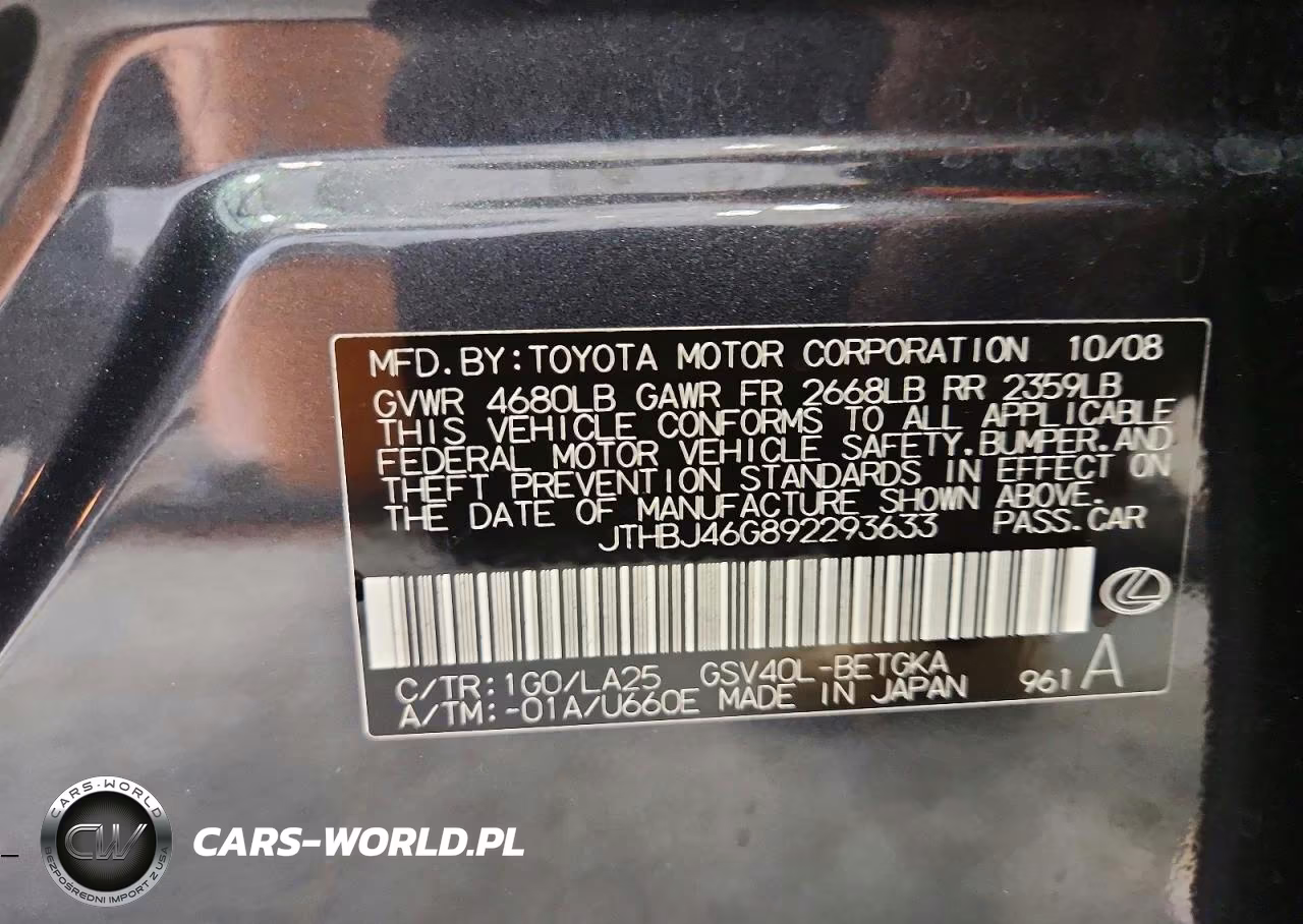 2009 Lexus Es 350 VIN:JTHBJ46G892293633 - 12