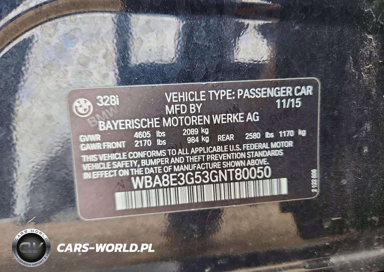 2016 BMW 328 Xi Sulev VIN:WBA8E3G53GNT80050 - 12