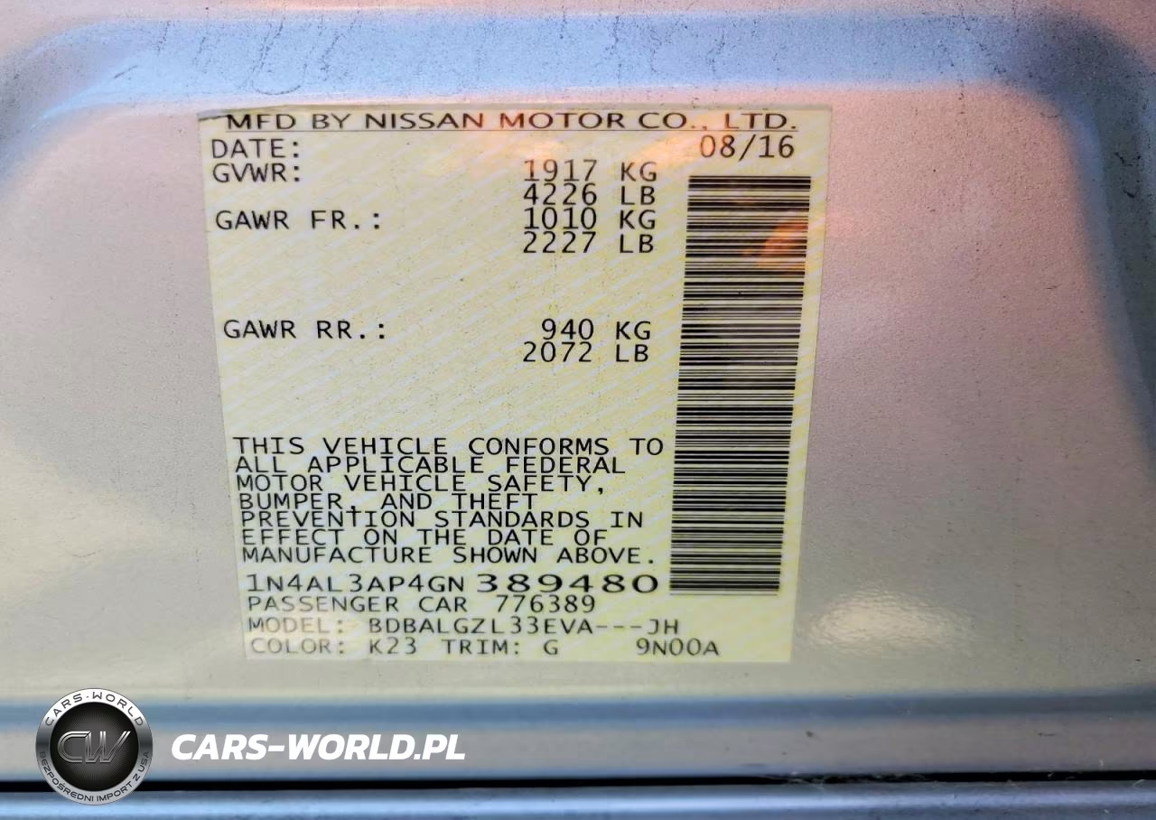 2016 Nissan Altima 2.5 S VIN:1N4AL3AP4GN389480 - 12