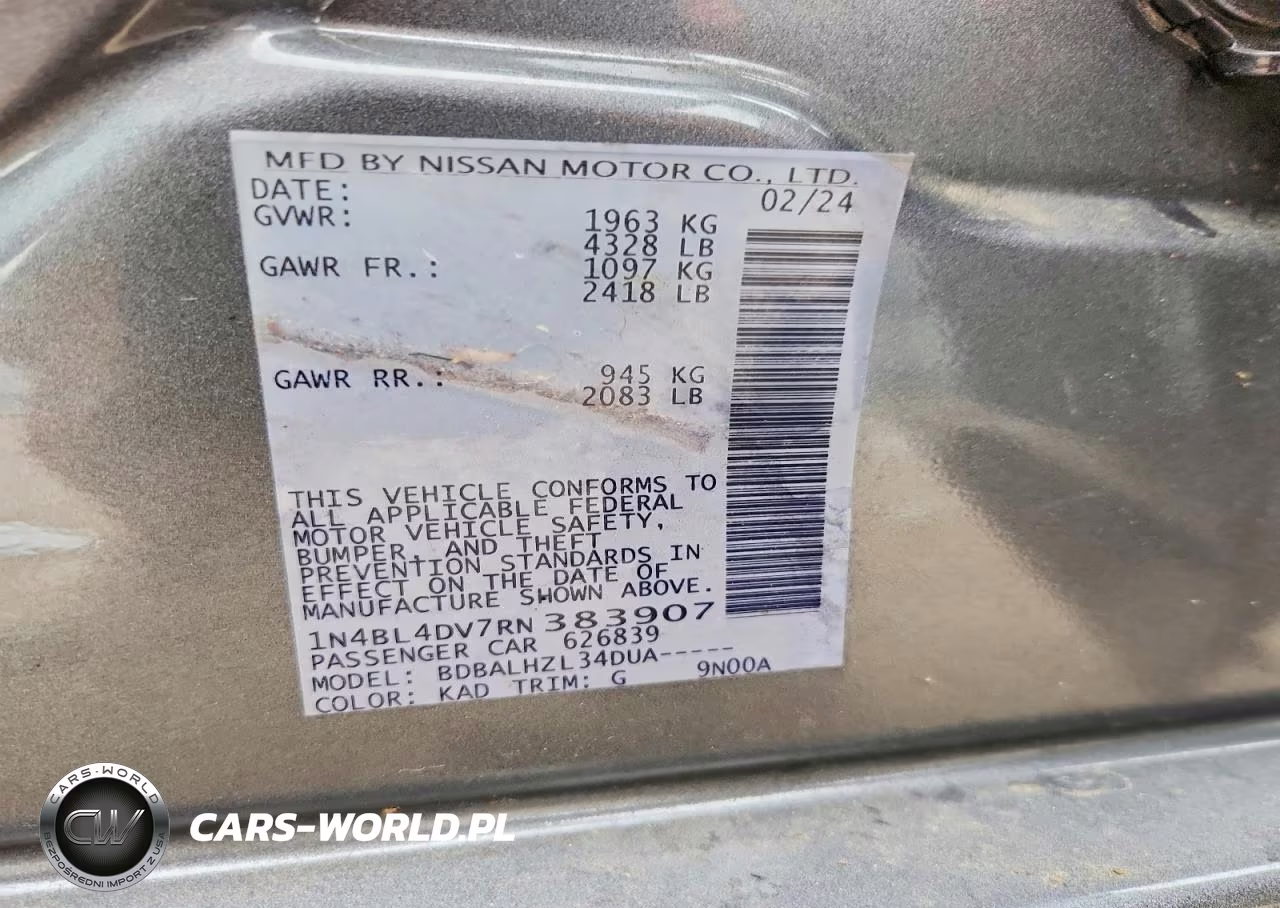 2024 Nissan Altima Sv VIN:1N4BL4DV7RN383907 - 13