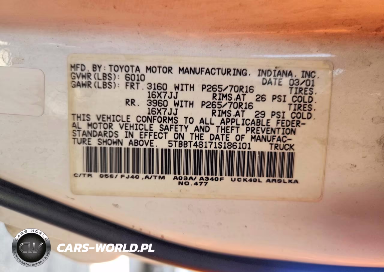 2001 Toyota Tundra Access Cab Limited VIN:5TBBT48171S186101 - 13