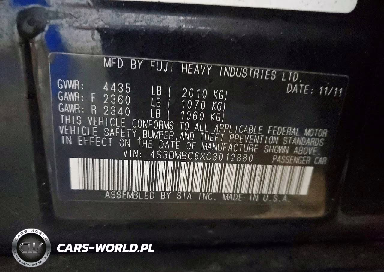 2012 Subaru Legacy 2.5I Premium VIN:4S3BMBC6XC3012880 - 13