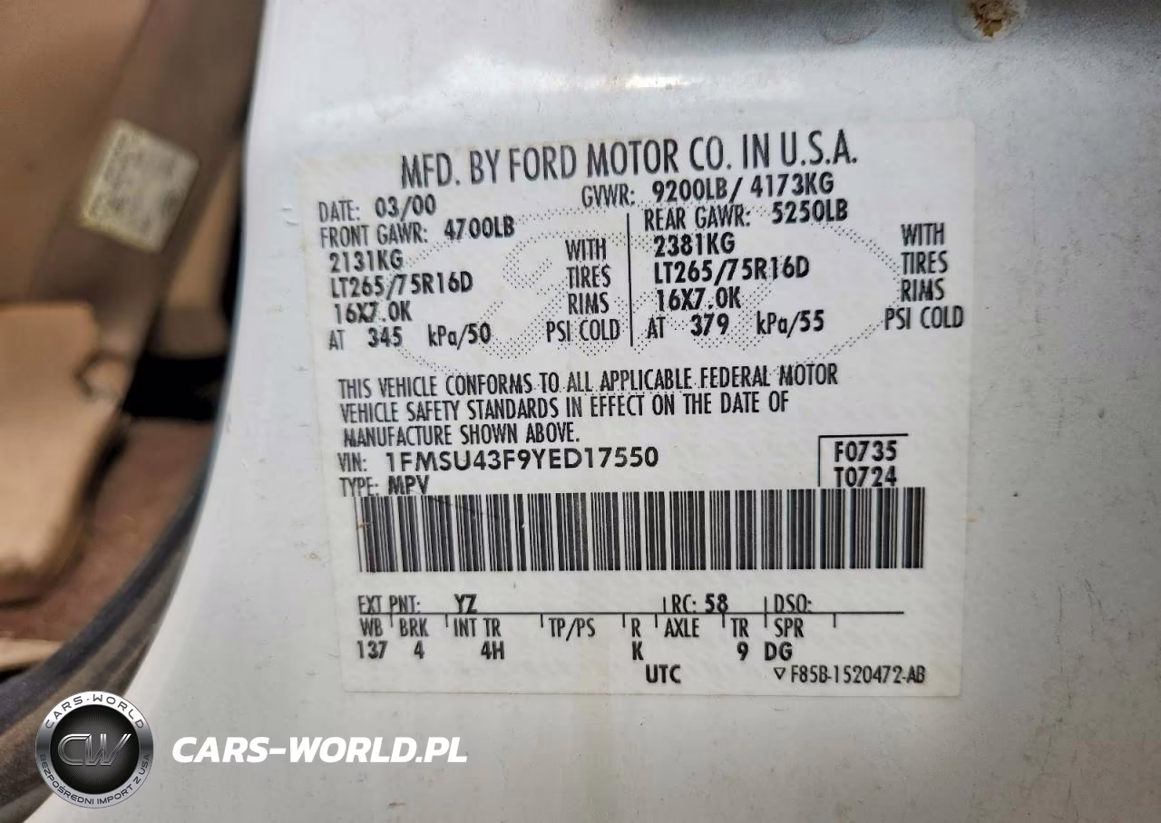 2000 Ford Excursion Limited VIN:1FMSU43F9YED17550 - 13