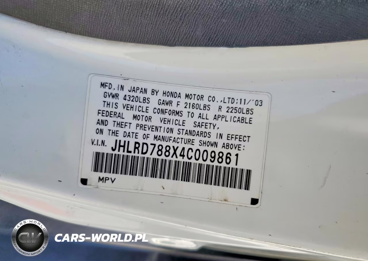 2004 Honda Cr-V Ex VIN:JHLRD788X4C009861 - 12