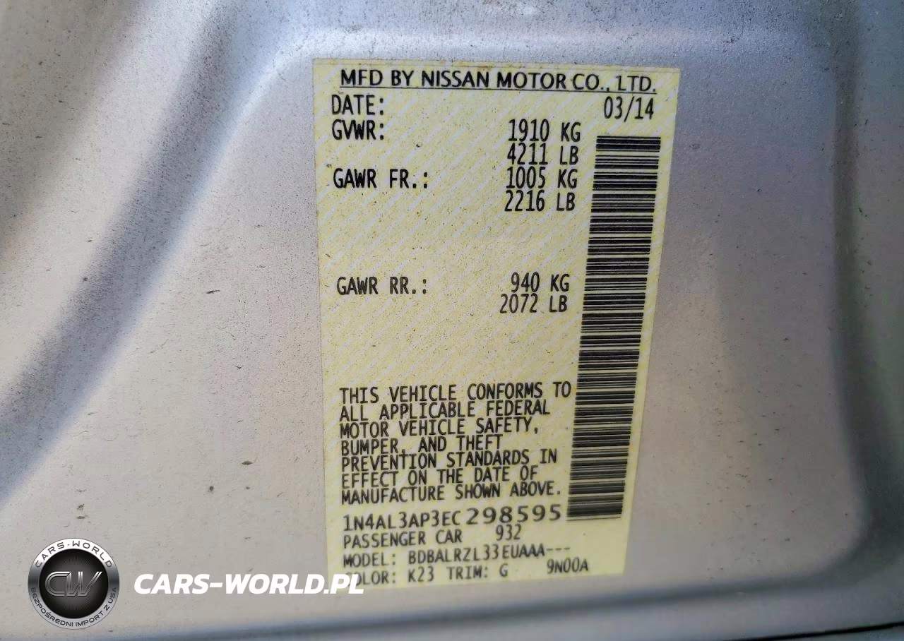2014 Nissan Altima 2.5 S VIN:1N4AL3AP3EC298595 - 13