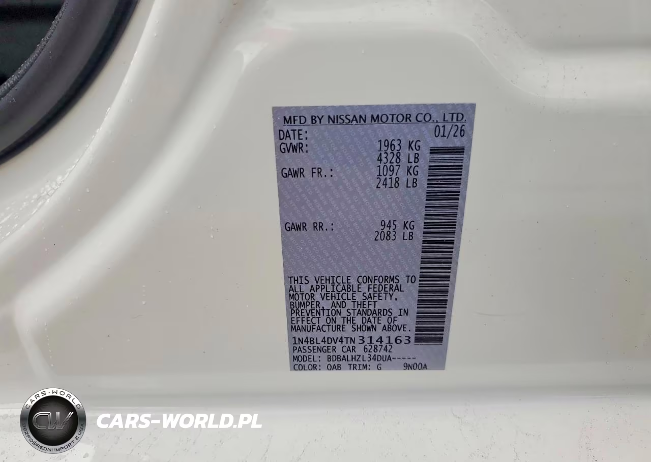 2026 Nissan Altima Sv VIN:1N4BL4DV4TN314163 - 12