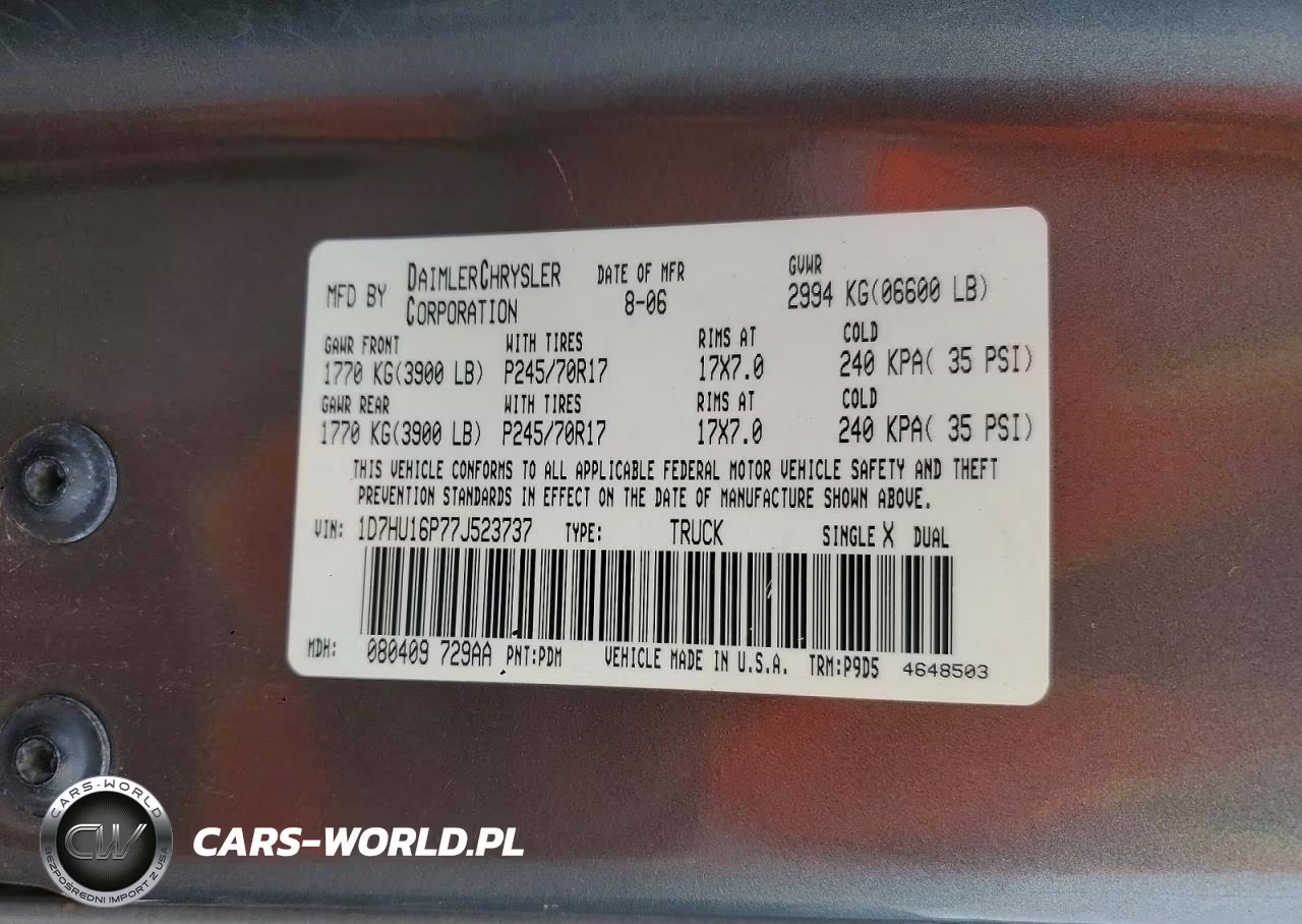2007 Dodge Ram 1500 St VIN:1D7HU16P77J523737 - 12