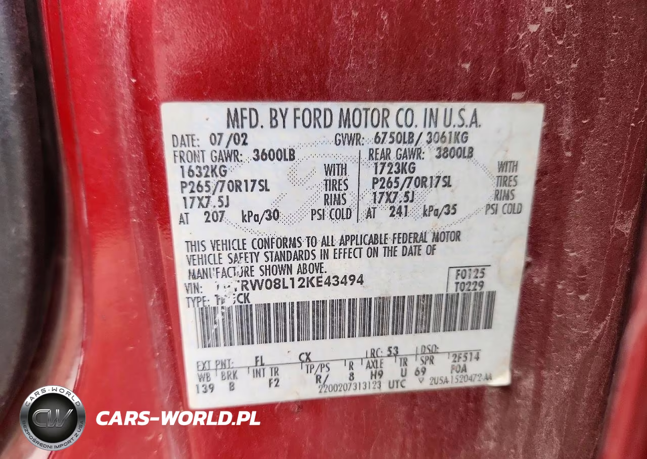 2002 Ford F150 Supercrew VIN:1FTRW08L12KE43494 - 12