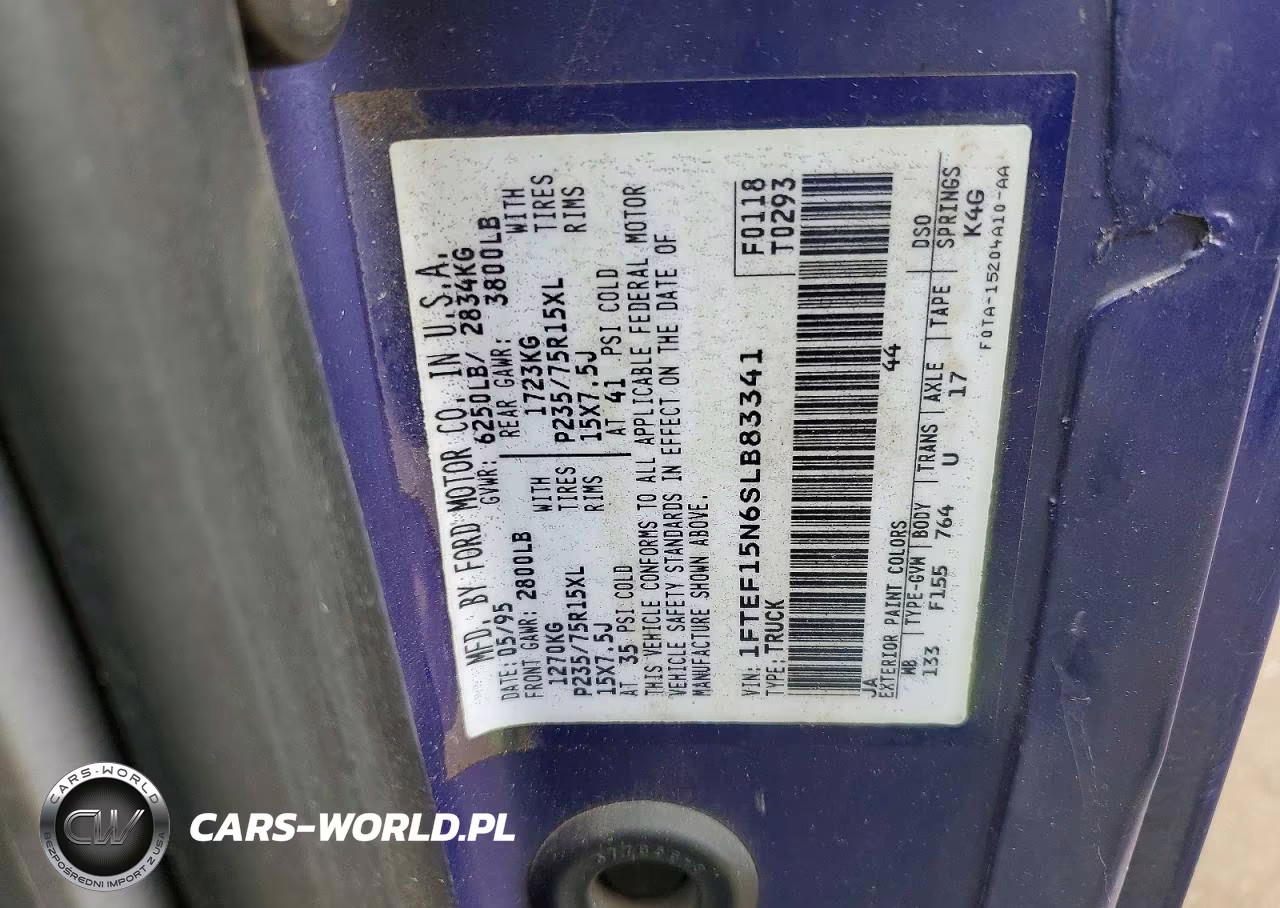 1995 Ford F150 VIN:1FTEF15N6SLB83341 - 12