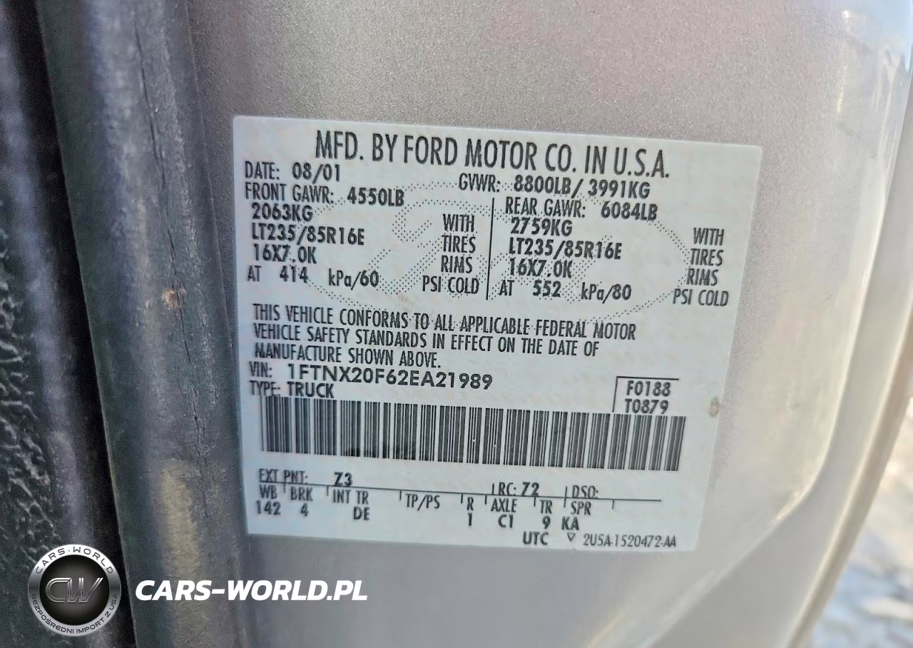 2002 Ford F250 Super Duty VIN:1FTNX20F62EA21989 - 12