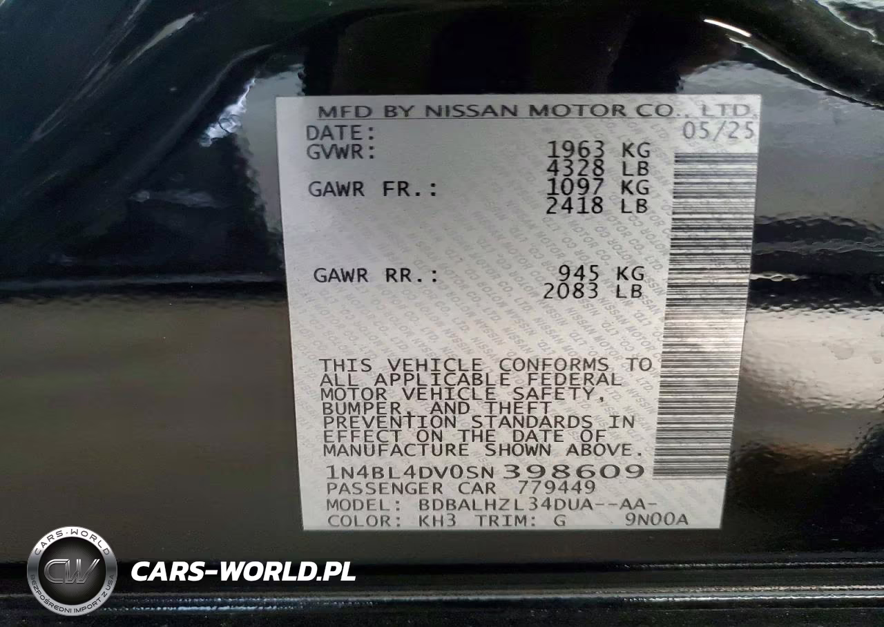2025 Nissan Altima Sv VIN:1N4BL4DV0SN398609 - 12