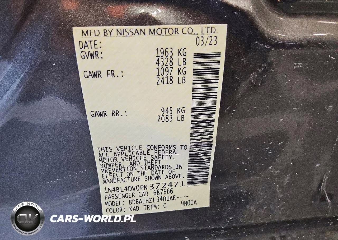 2023 Nissan Altima Sv VIN:1N4BL4DV0PN372471 - 12