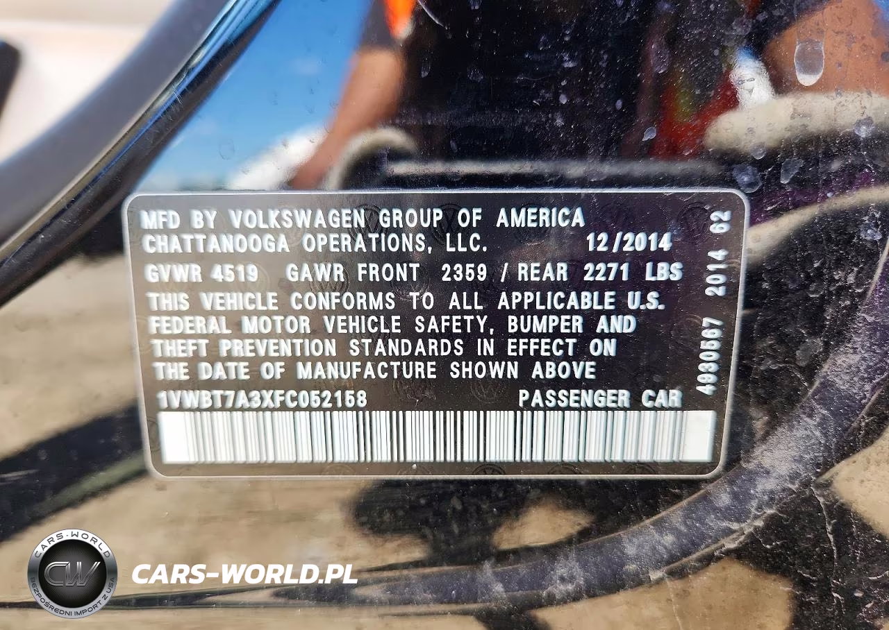 2015 Volkswagen Passat Se VIN:1VWBT7A3XFC052158 - 12
