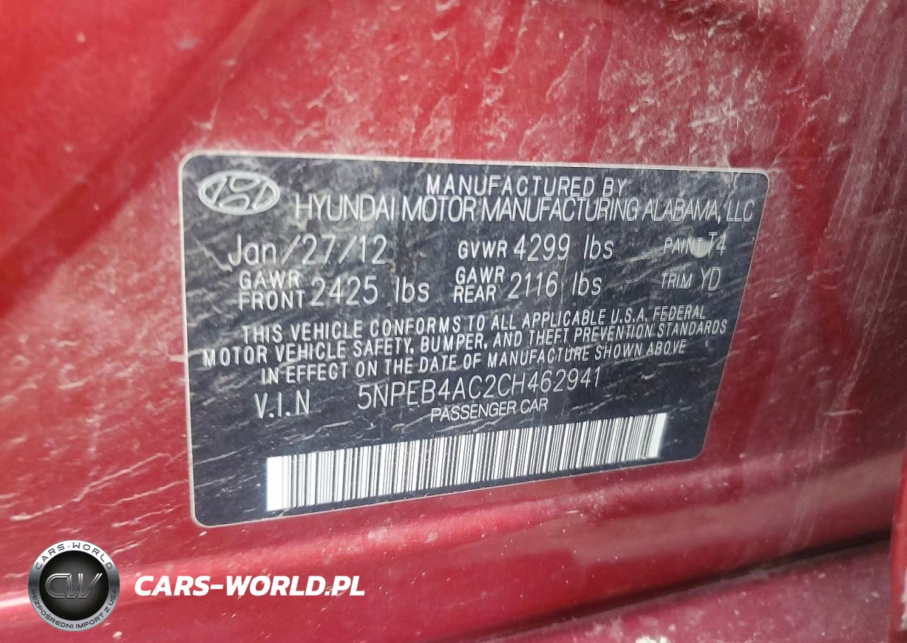 2012 Hyundai Sonata Gls VIN:5NPEB4AC2CH462941 - 12