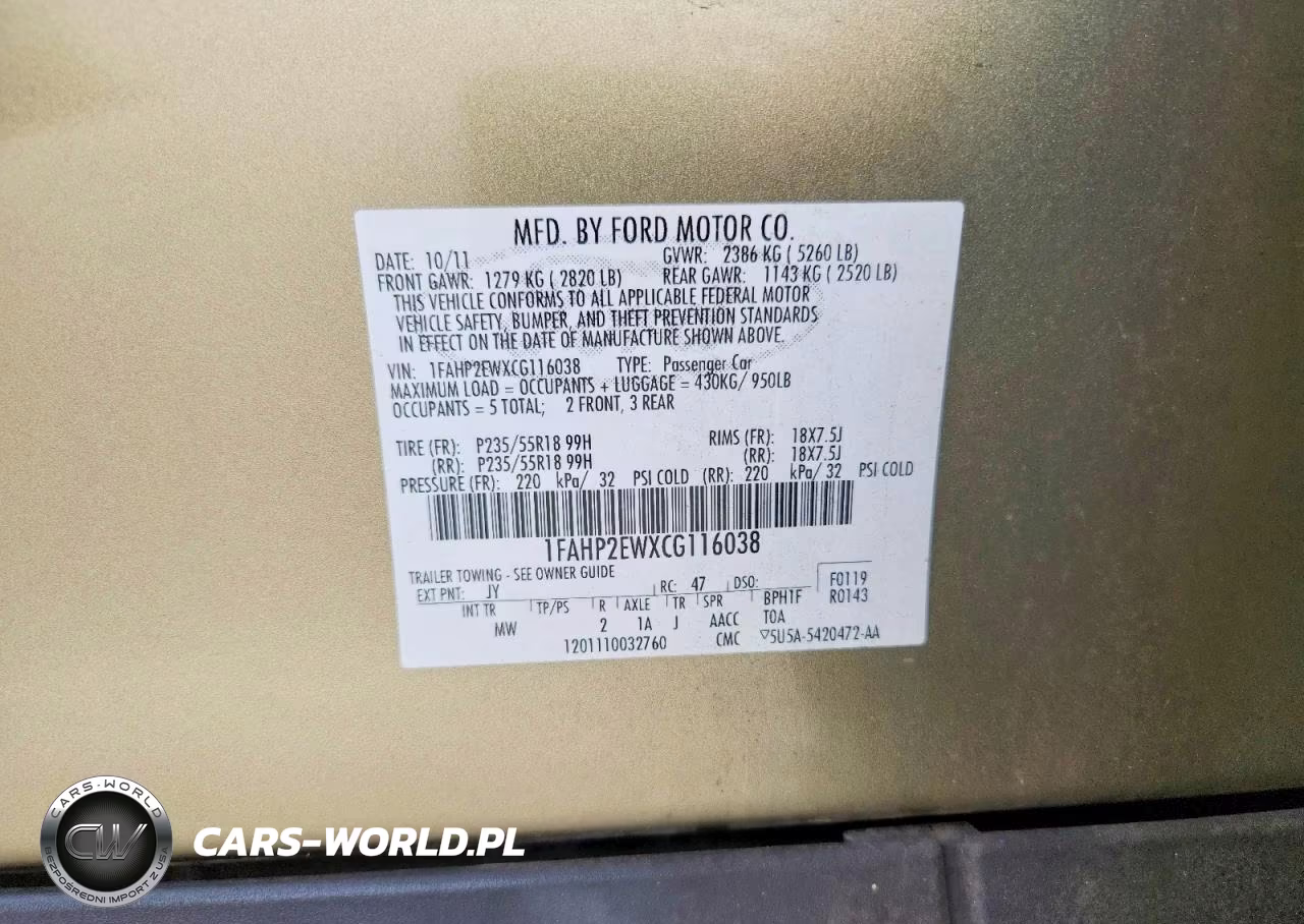 2012 Ford Taurus Sel VIN:1FAHP2EWXCG116038 - 12