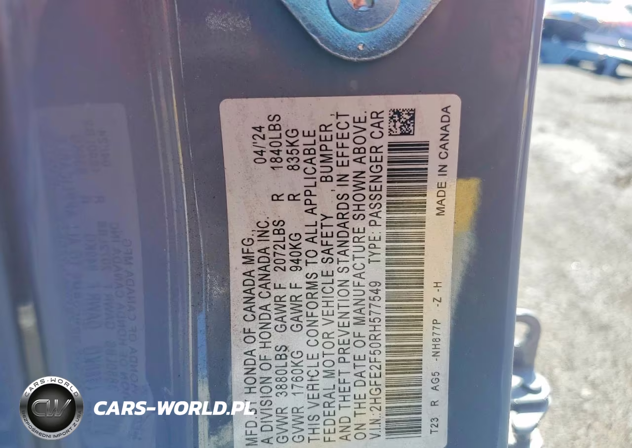 2024 Honda Civic Sport VIN:2HGFE2F50RH577549 - 13