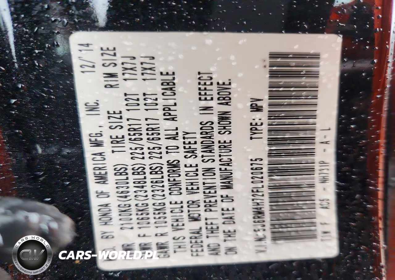 2015 Honda Cr-V Exl VIN:5J6RM4H72FL020675 - 14