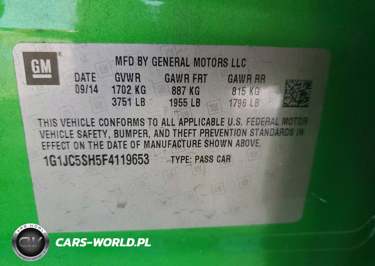 2015 Chevrolet Sonic Lt VIN:1G1JC5SH5F4119653 - 12