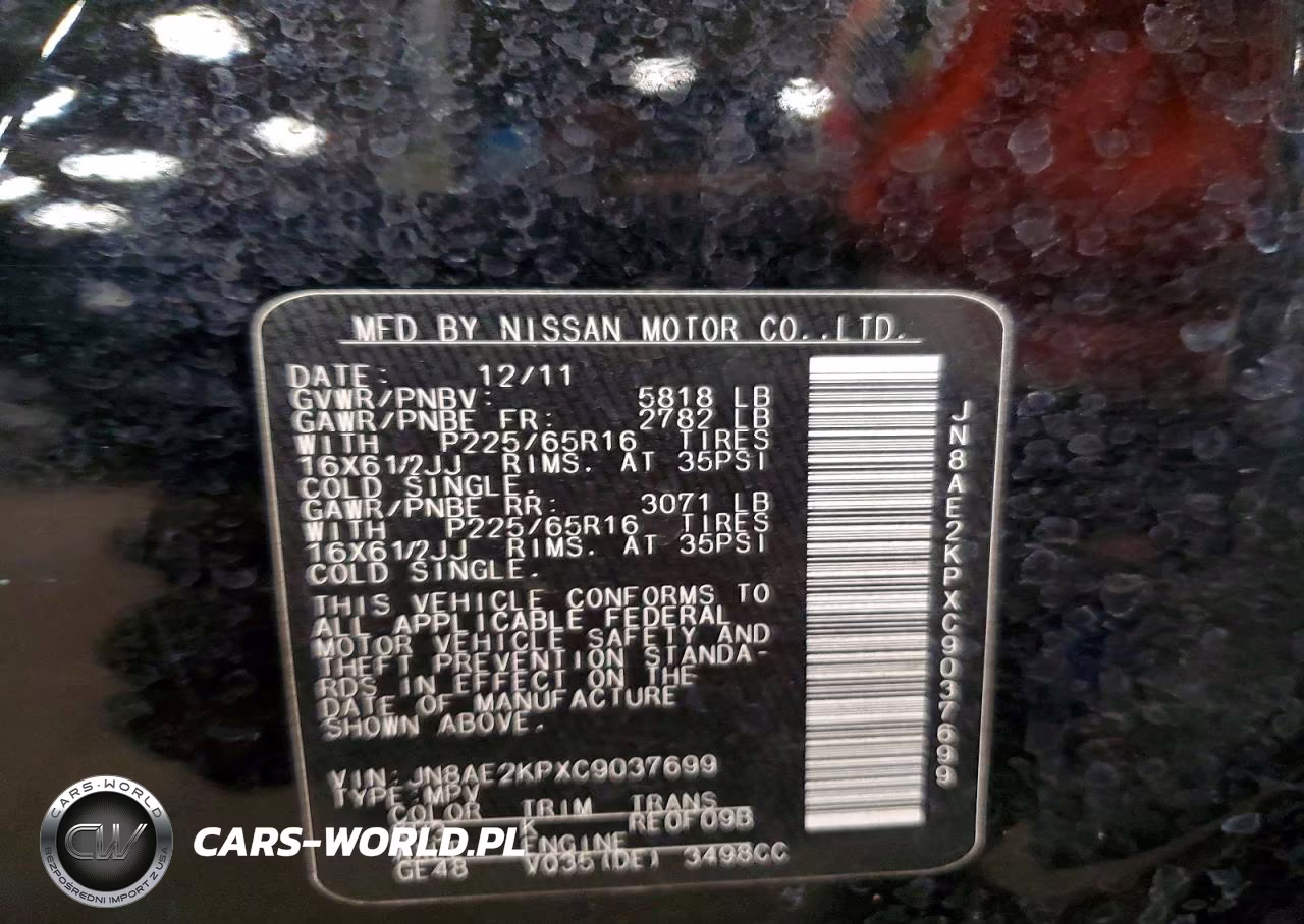 2012 Nissan Quest 3.5 S VIN:JN8AE2KPXC9037699 - 13