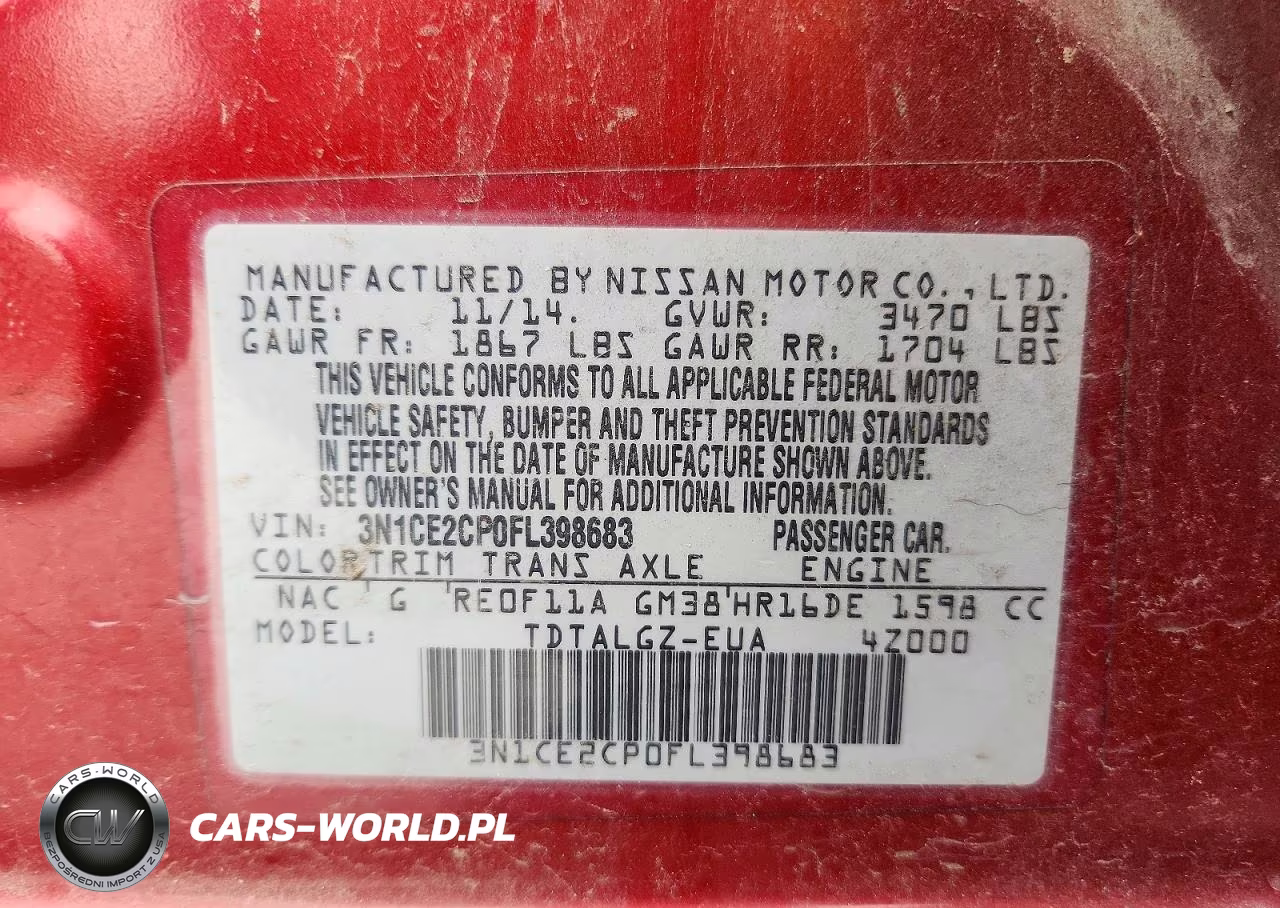 2015 Nissan Versa Note Sr VIN:3N1CE2CP0FL398683 - 12