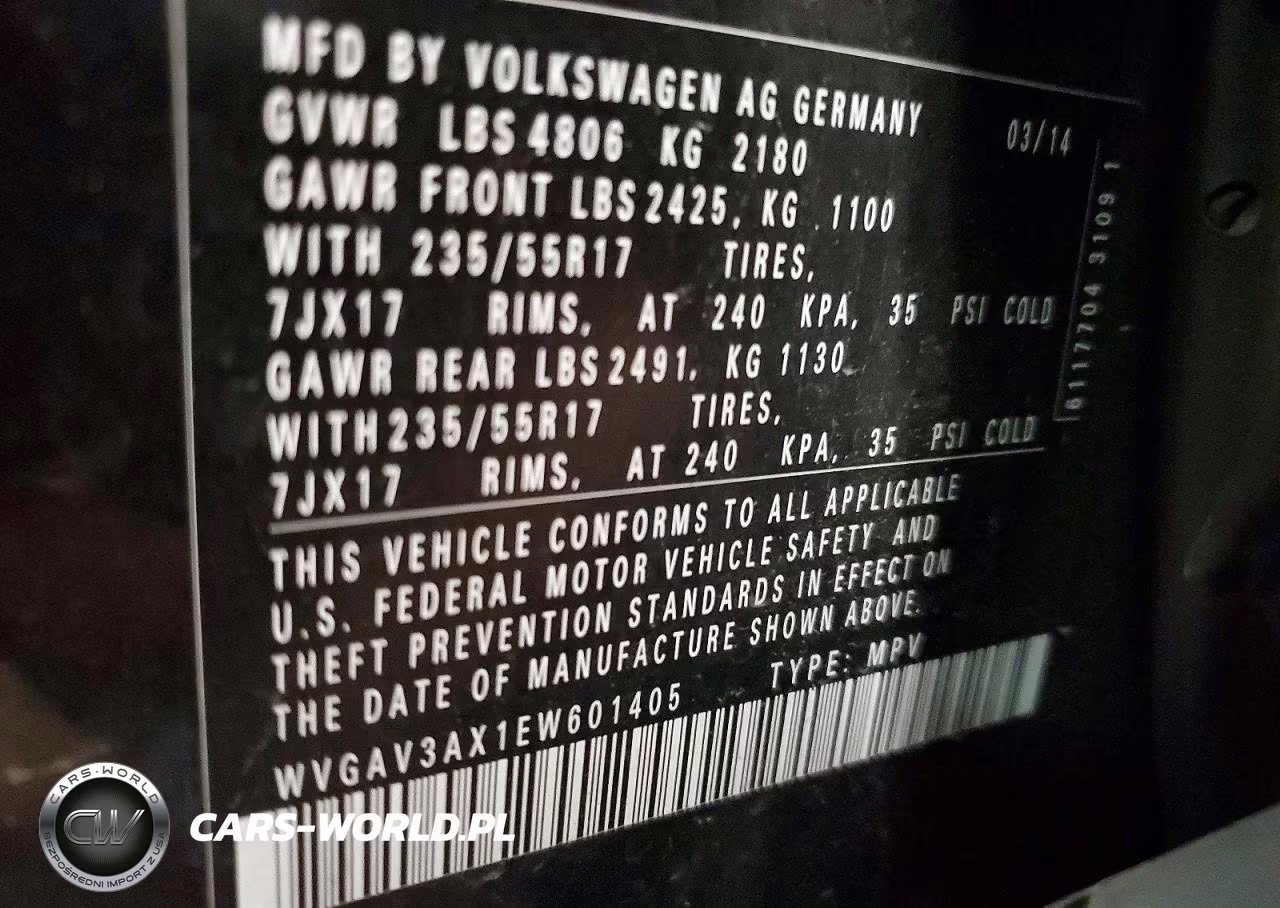 2014 Volkswagen Tiguan S VIN:WVGAV3AX1EW601405 - 13