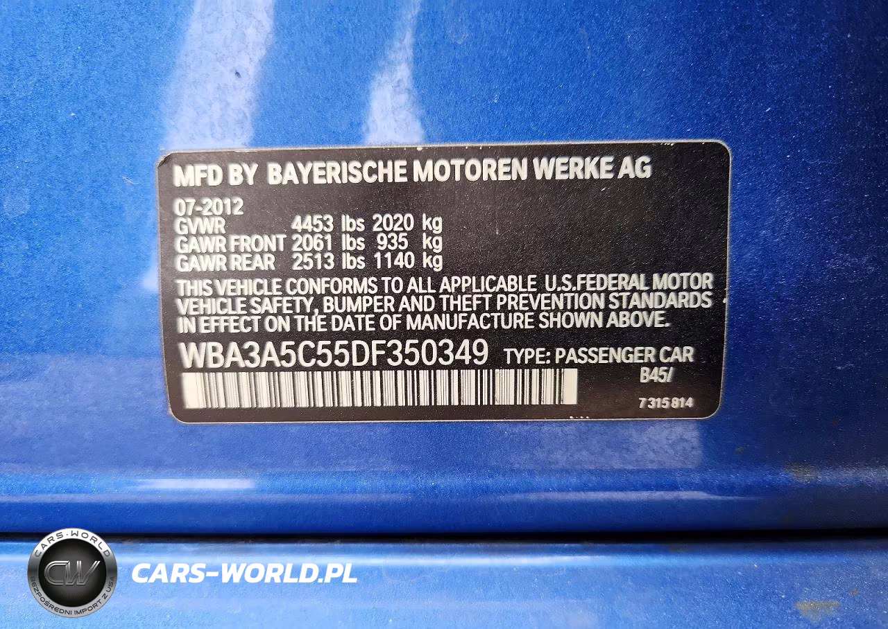 2013 BMW 328 I VIN:WBA3A5C55DF350349 - 12