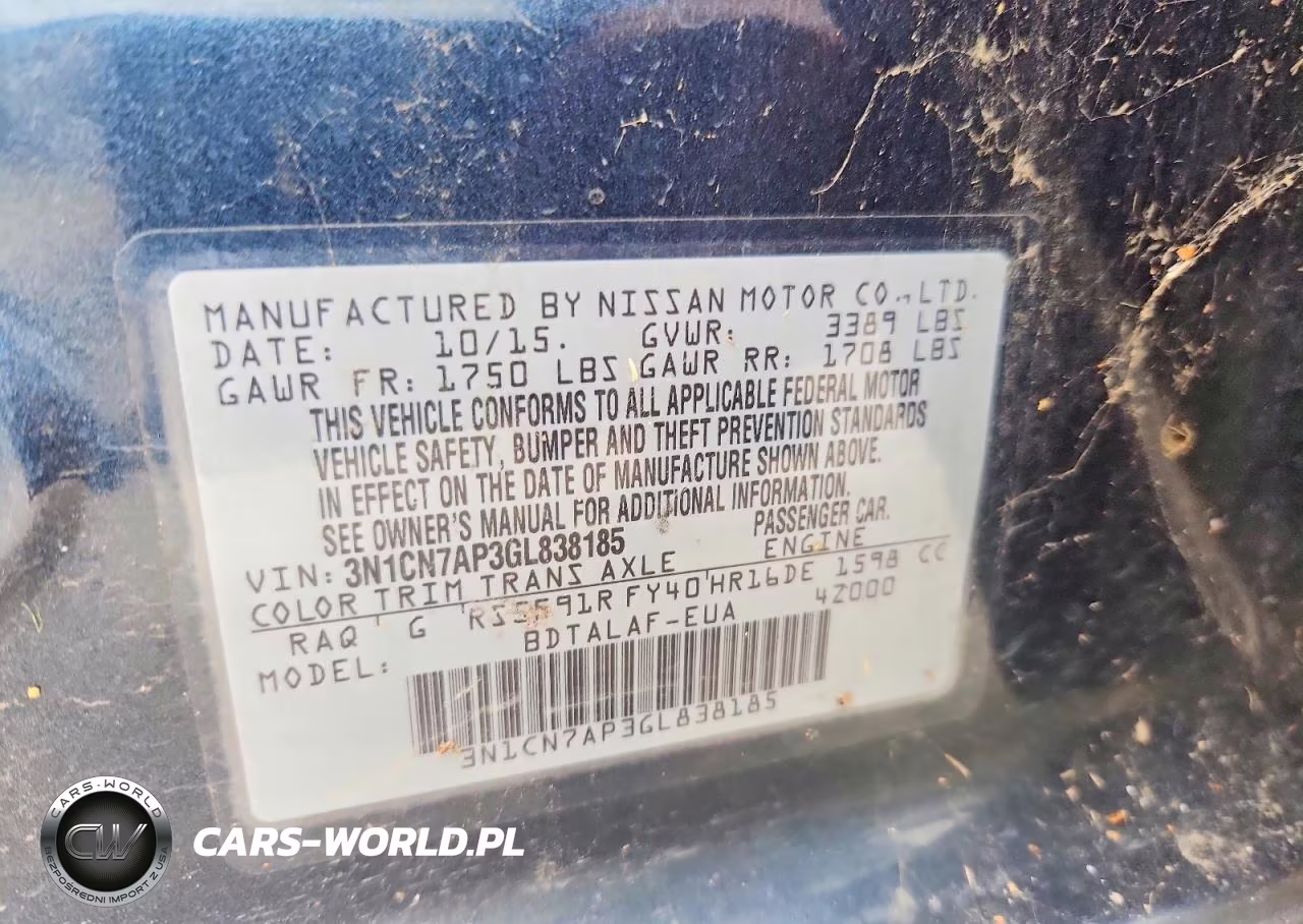 2016 Nissan Versa 1.6 S VIN:3N1CN7AP3GL838185 - 12