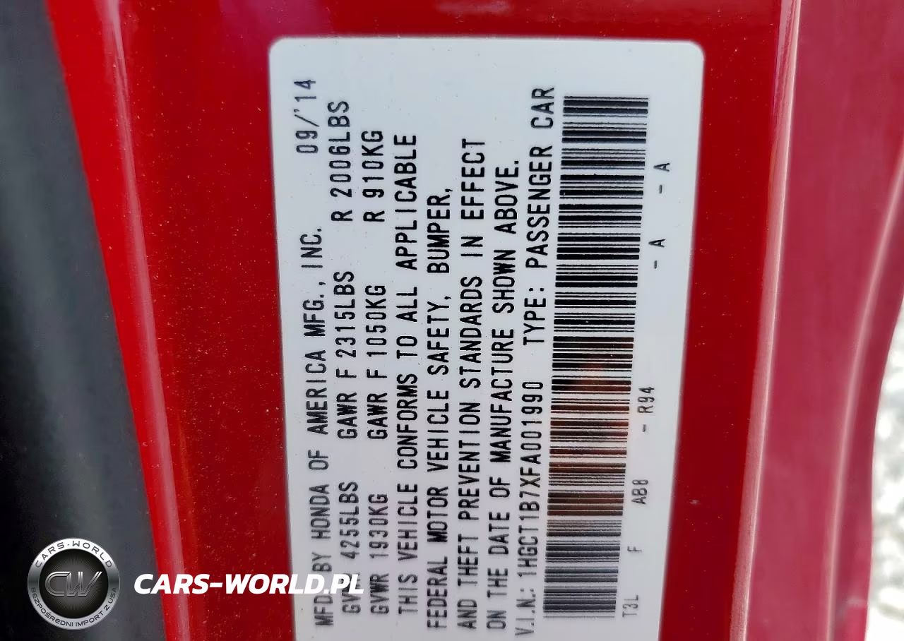 2015 Honda Accord Ex VIN:1HGCT1B7XFA001990 - 13