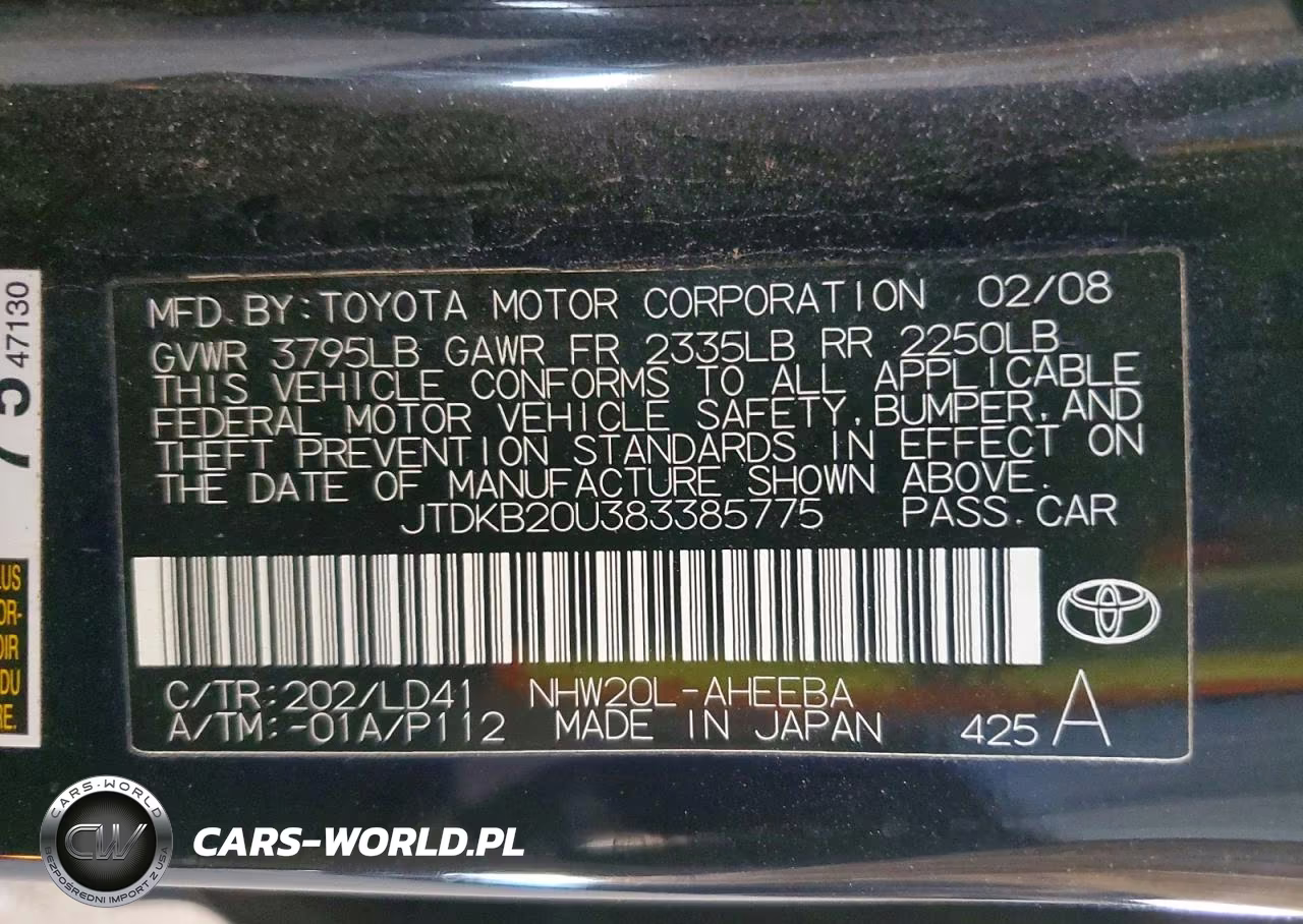 2008 Toyota Prius Base VIN:JTDKB20U383385775 - 12