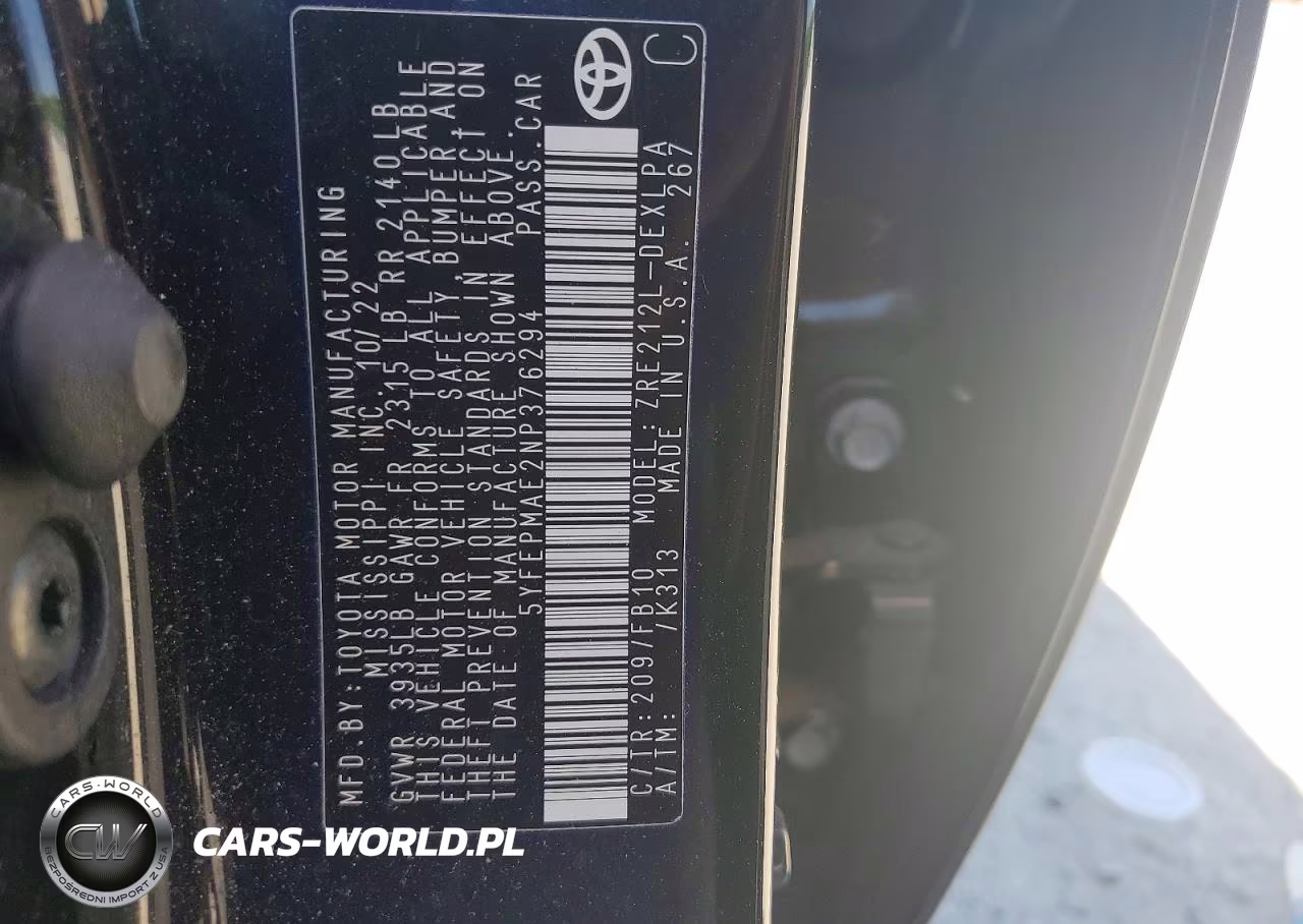2022 Toyota Corolla Le VIN:5YFEPMAE2NP376294 - 12