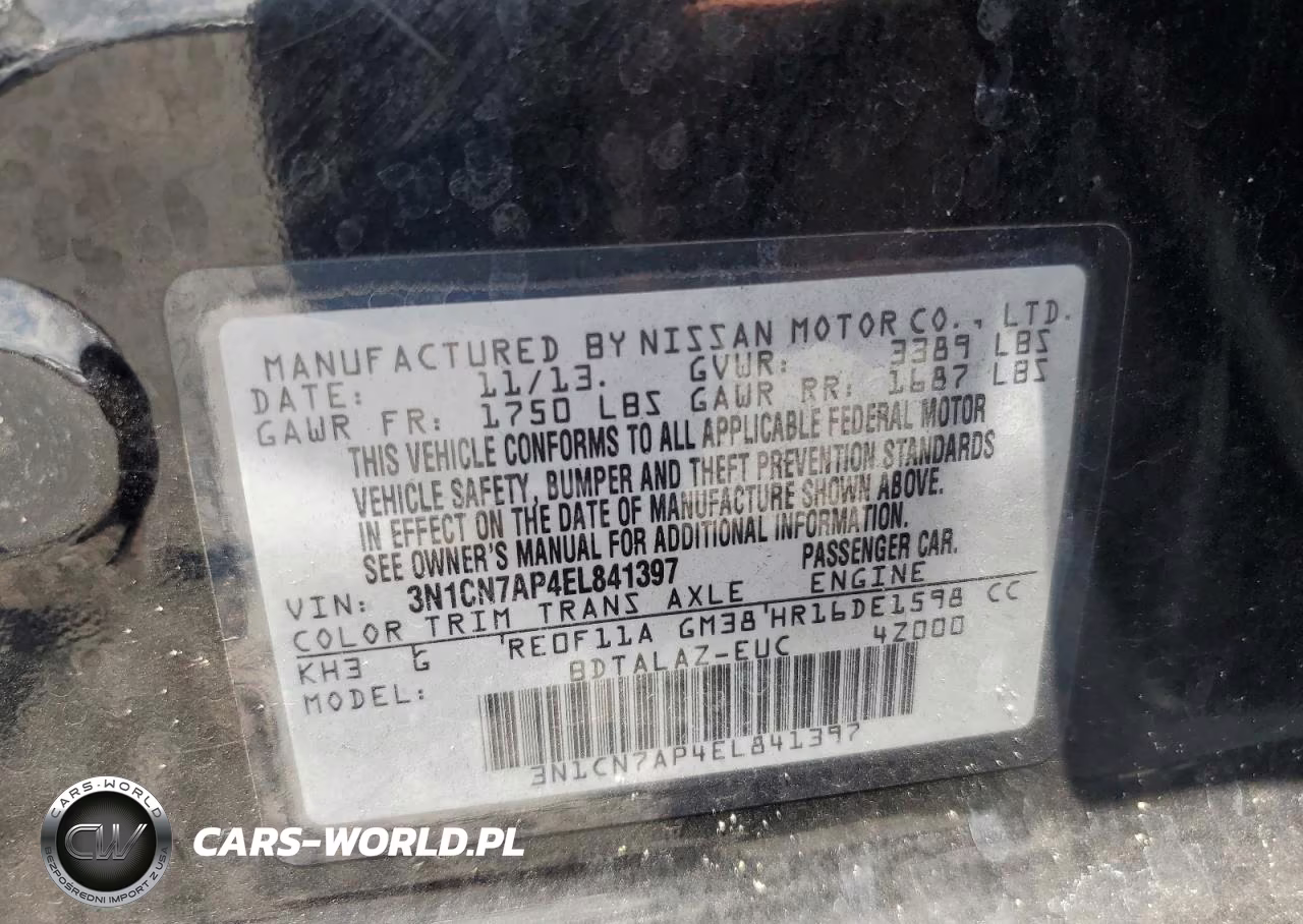 NISSAN VERSA VIN:3N1CN7AP4EL841397 - 13